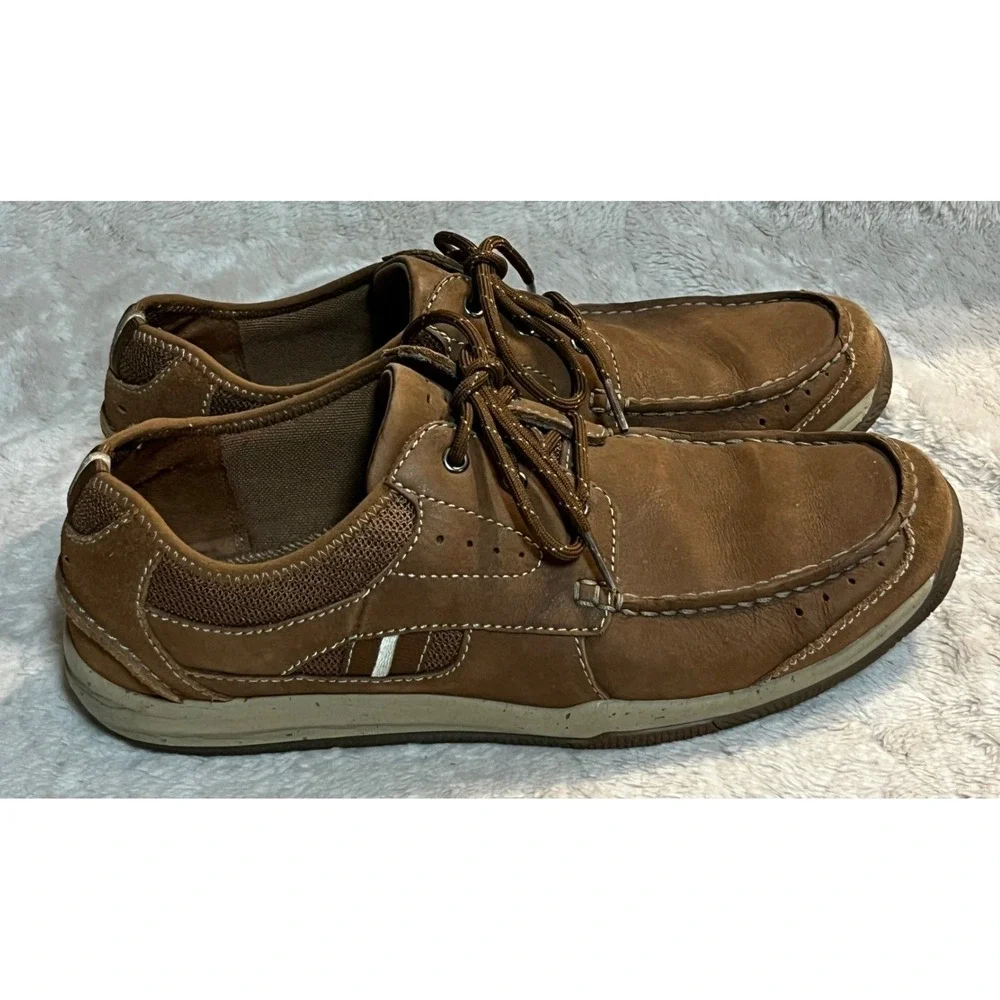 Clarks Mens Brown Boat Shoes Leather Mesh Moc Toe Loafers 9.5M 26113993 (1825)
